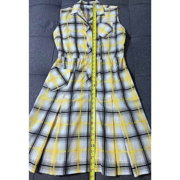 Serbin Golfer Dress Women Small* Black White Yellow Plaid Pleated Belted - Picture 4 of 10